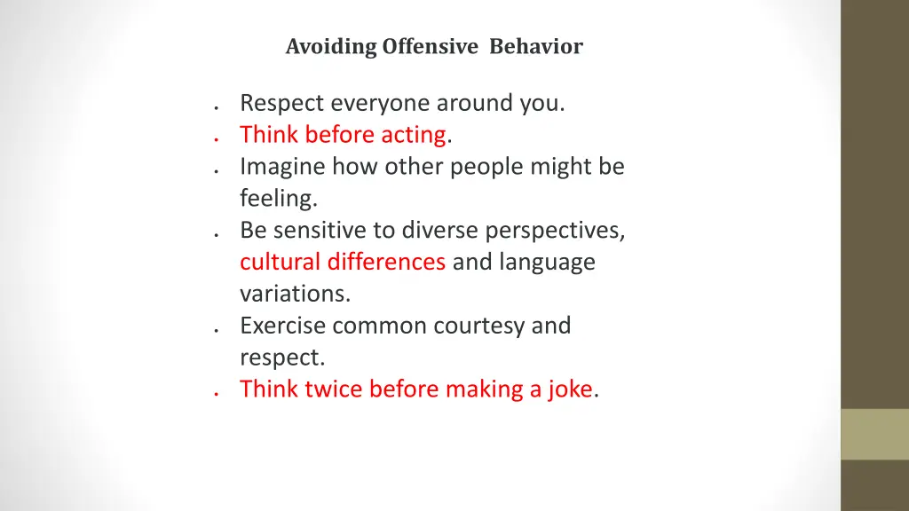 avoiding offensive behavior