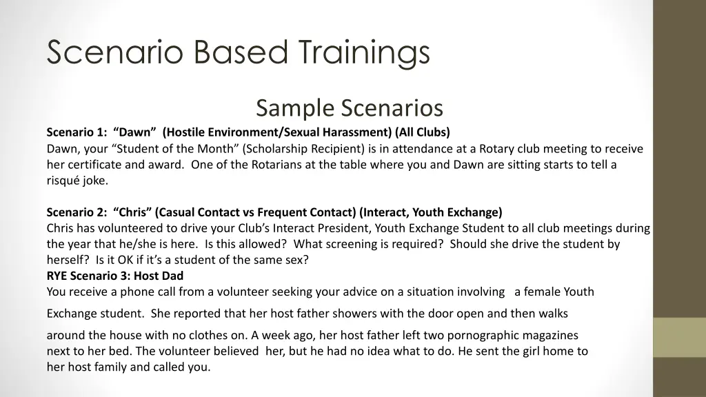 scenario based trainings