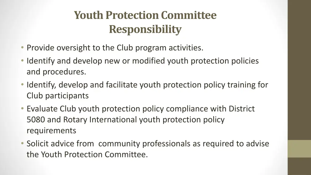 youth protection committee responsibility