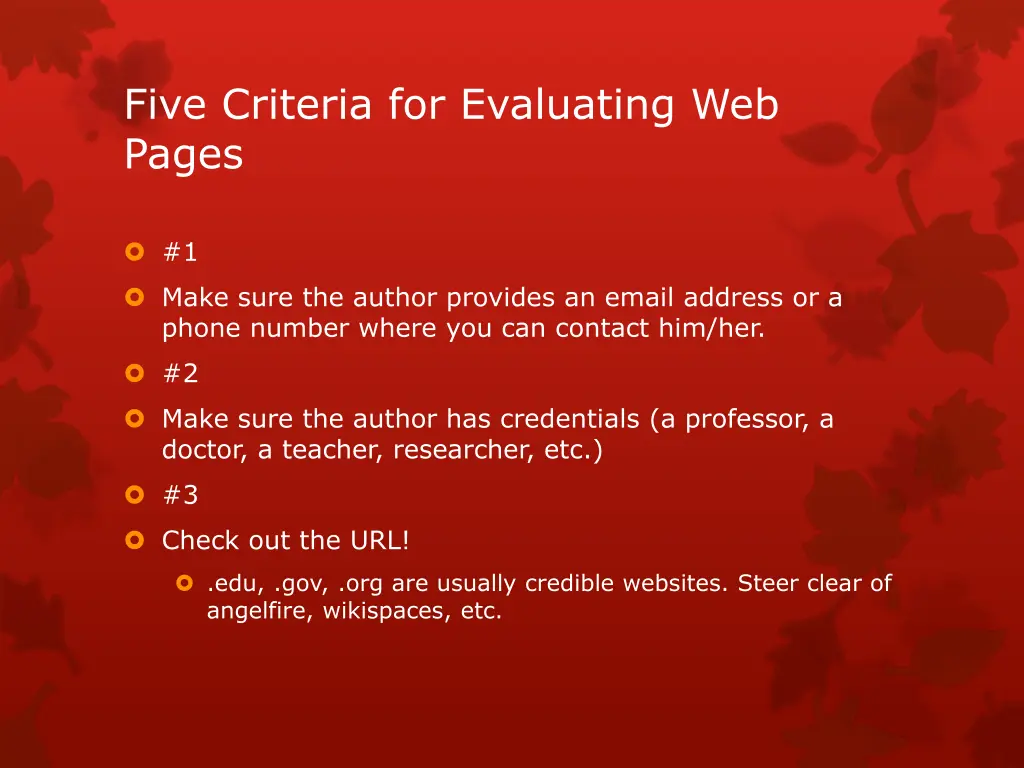 five criteria for evaluating web pages