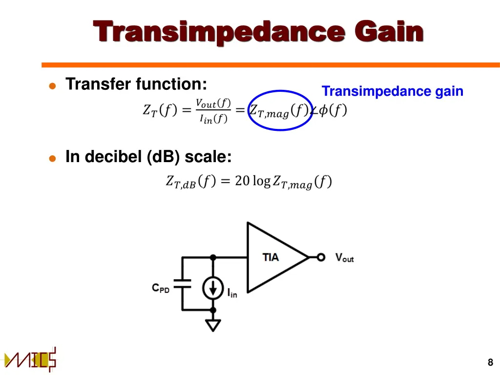 transimpedance gain transimpedance gain