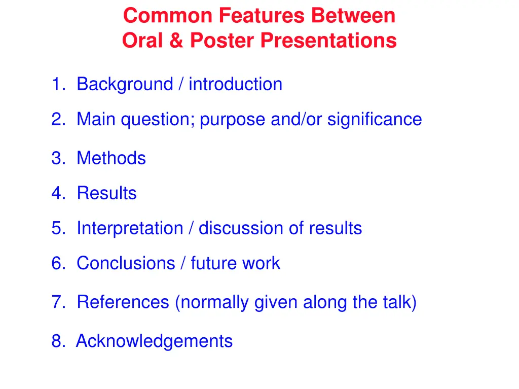 common features between oral poster presentations