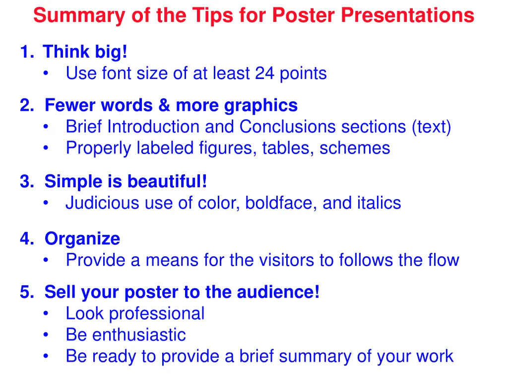 summary of the tips for poster presentations