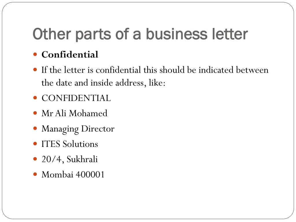 other parts of a business letter other parts