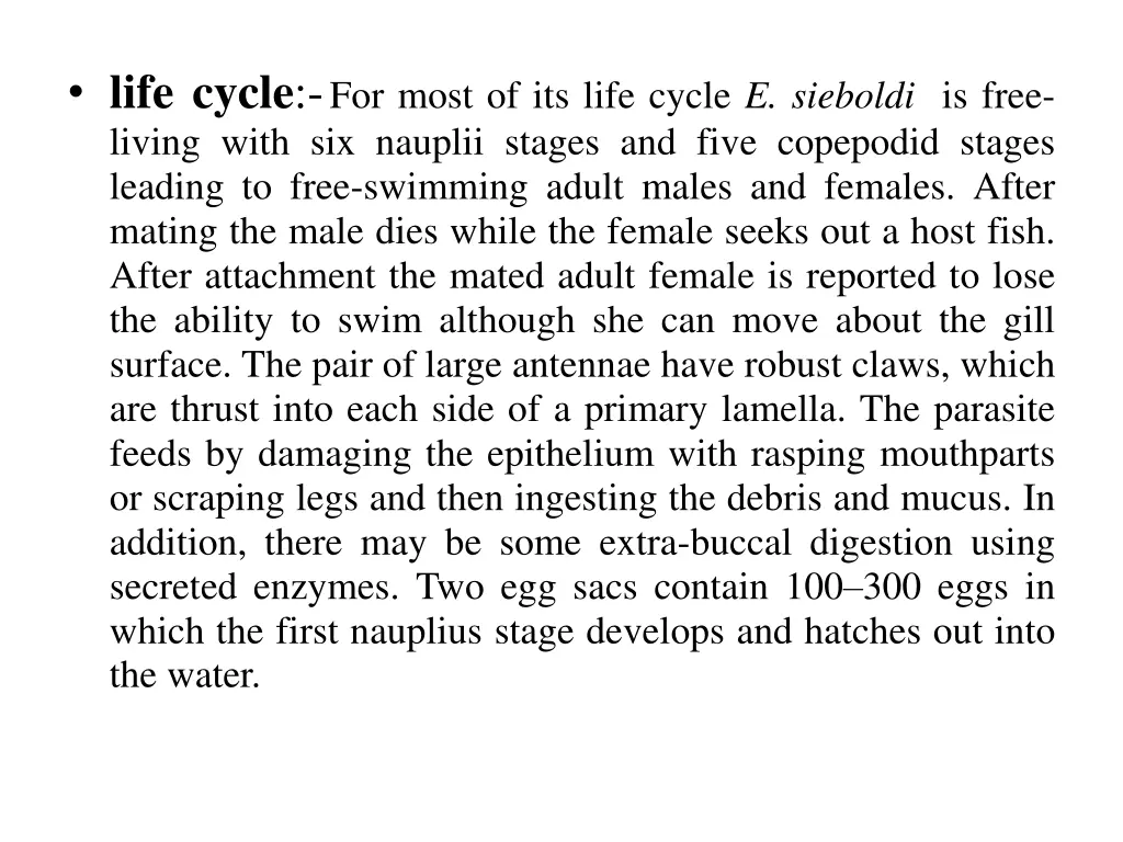 life cycle for most of its life cycle e sieboldi