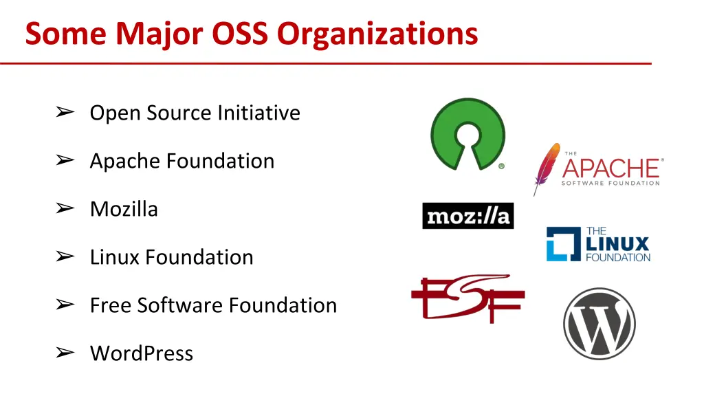 some major oss organizations