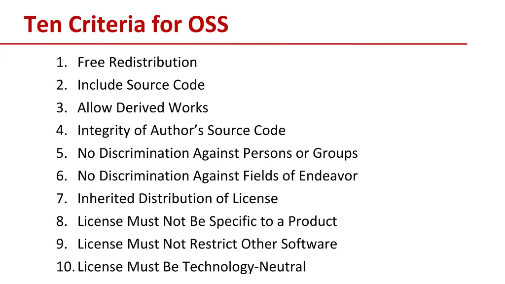 ten criteria for oss