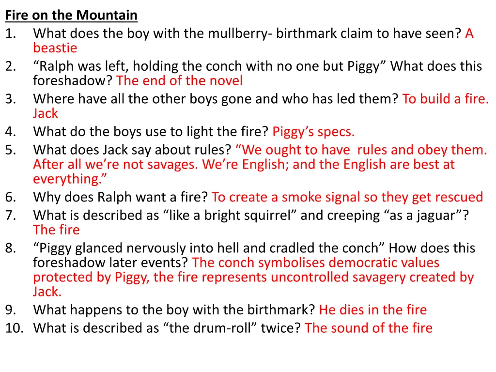 fire on the mountain 1 what does the boy with 1