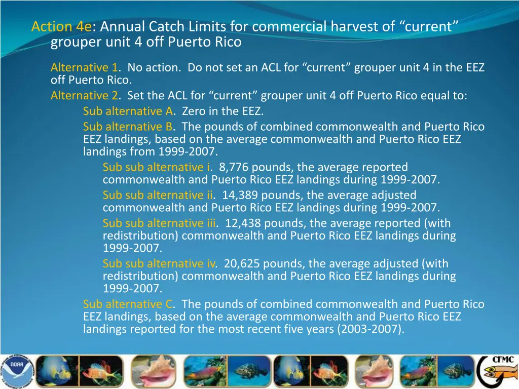 action 4e annual catch limits for commercial