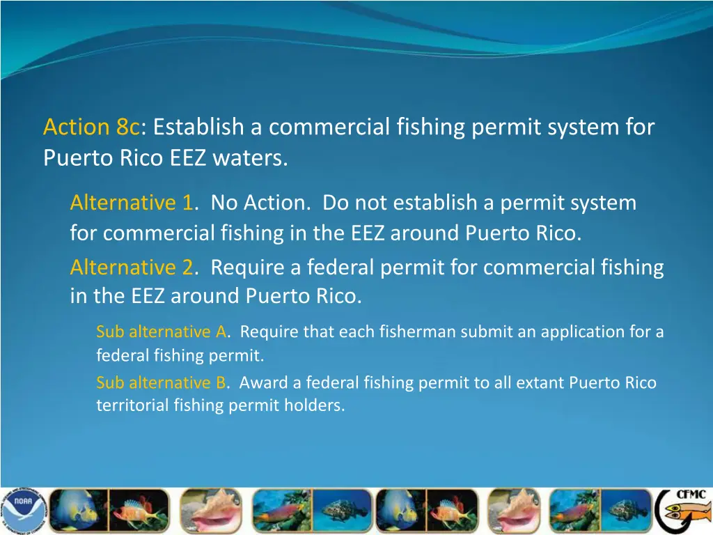 action 8c establish a commercial fishing permit