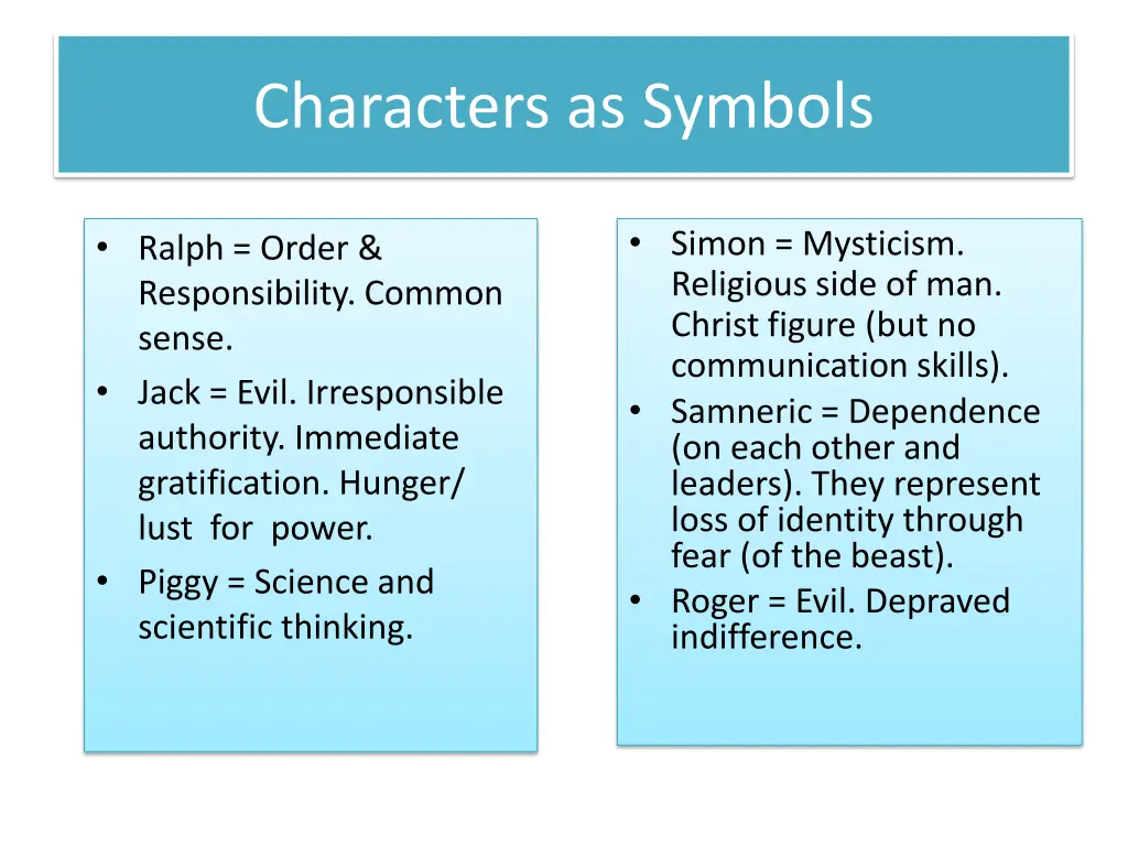 characters as symbols