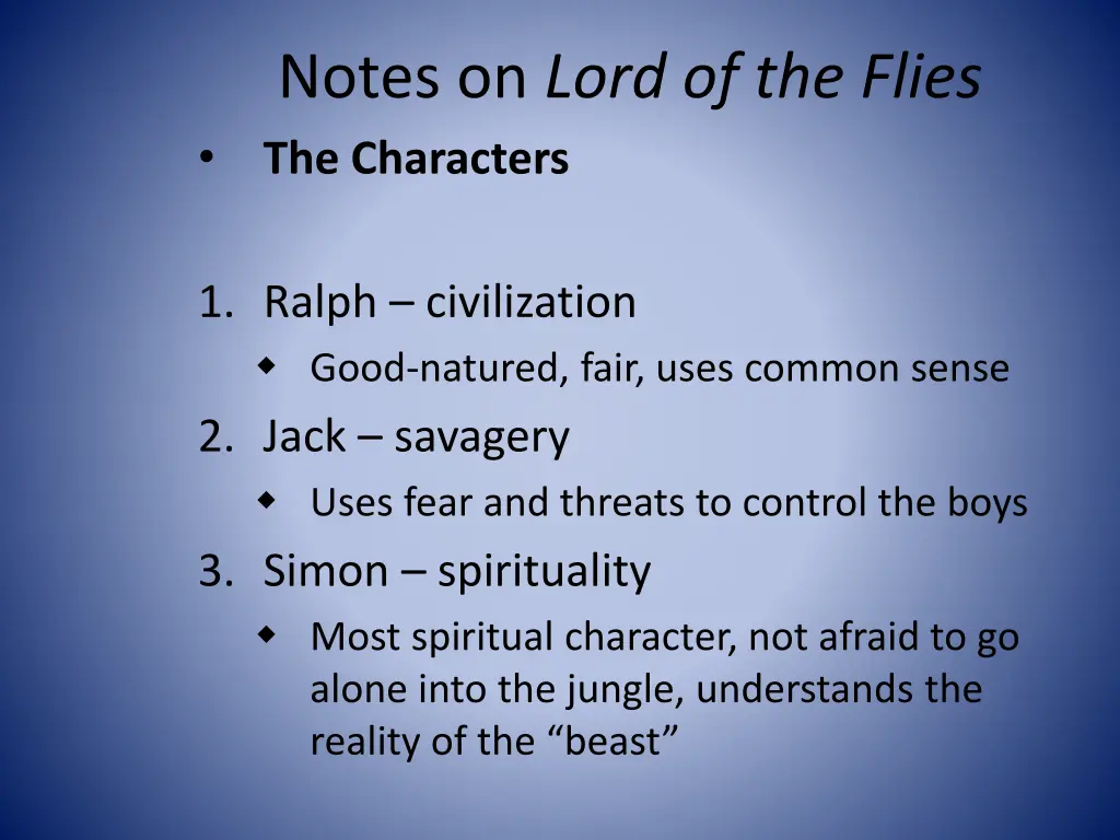 notes on lord of the flies the characters