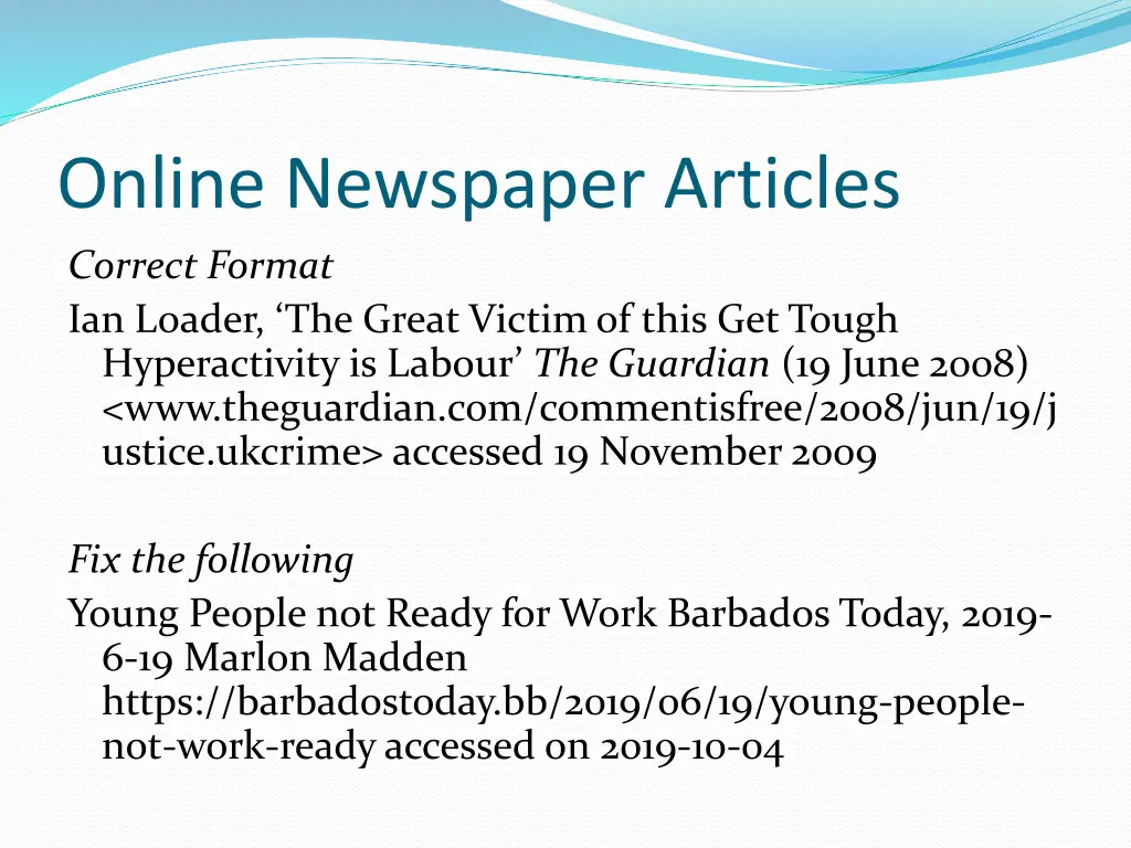 online newspaper articles correct format