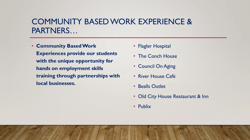 community based work experience partners