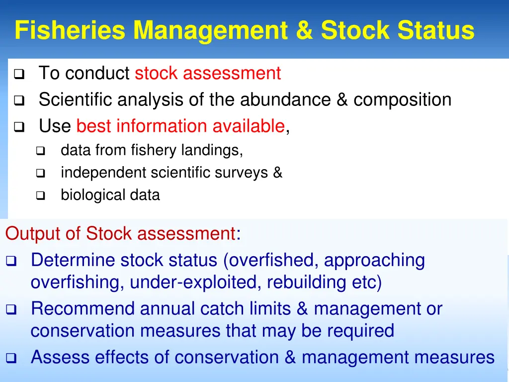 fisheries management stock status