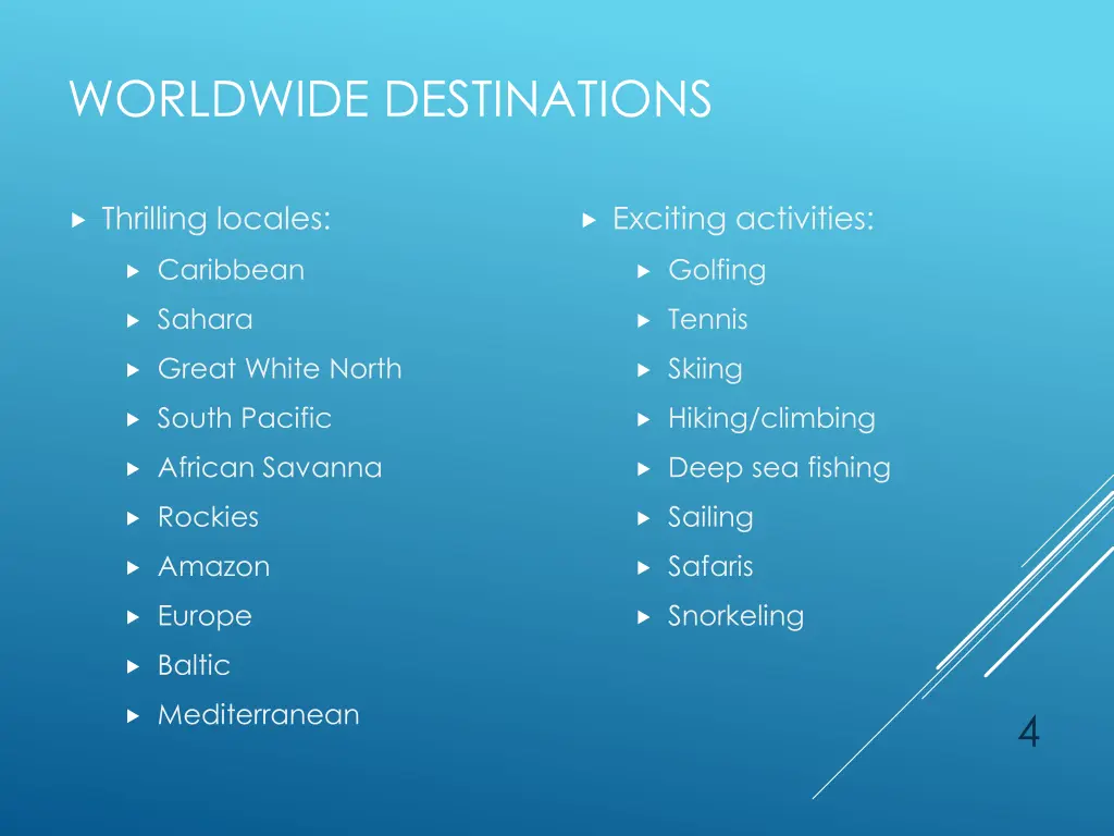 worldwide destinations