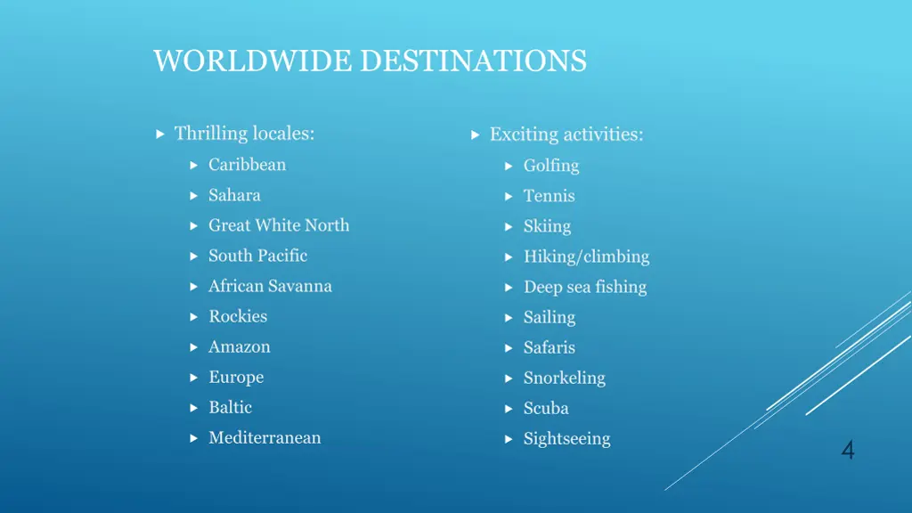 worldwide destinations