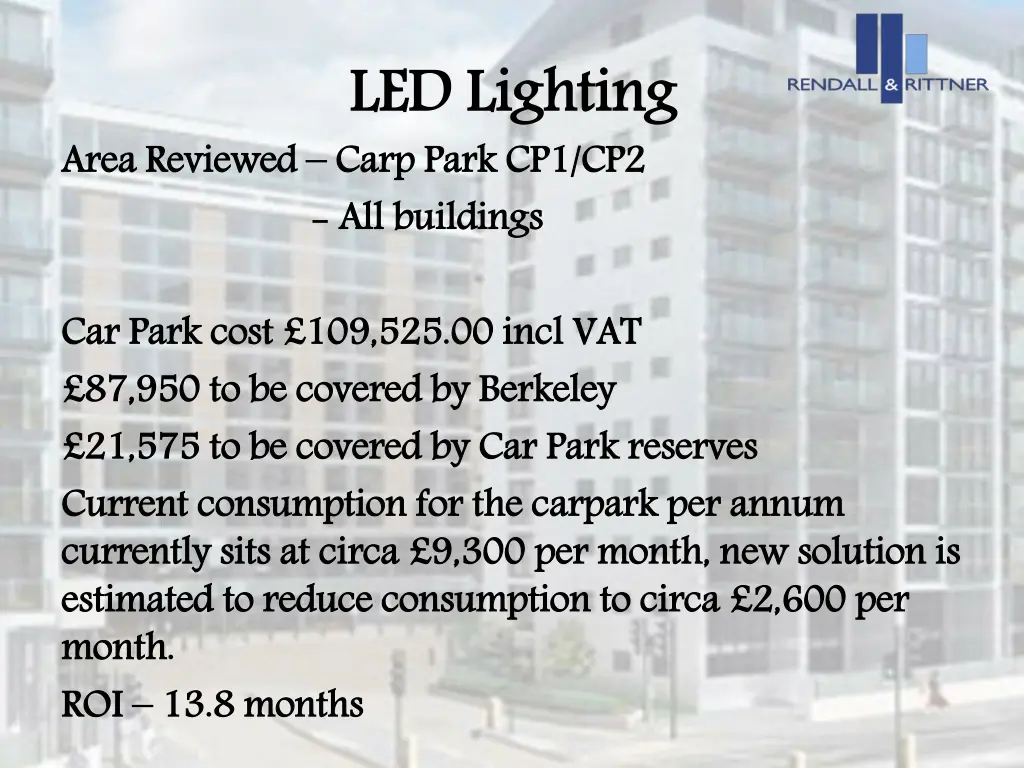 led lighting carp park cp1 cp2 all buildings