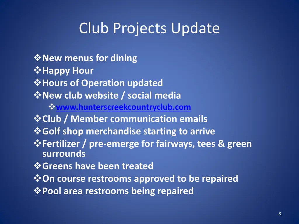 club projects update