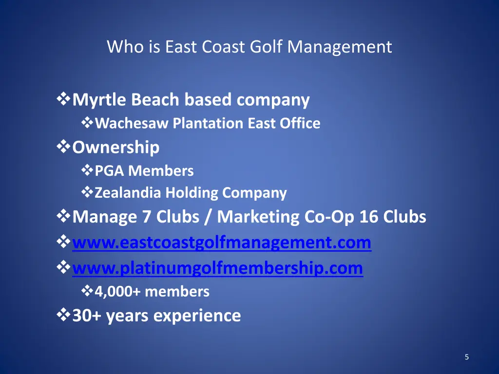 who is east coast golf management