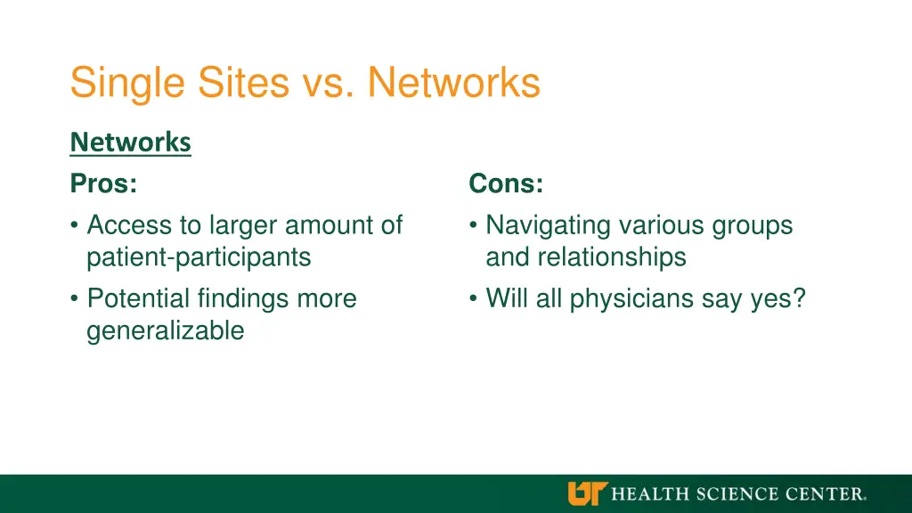 single sites vs networks 1