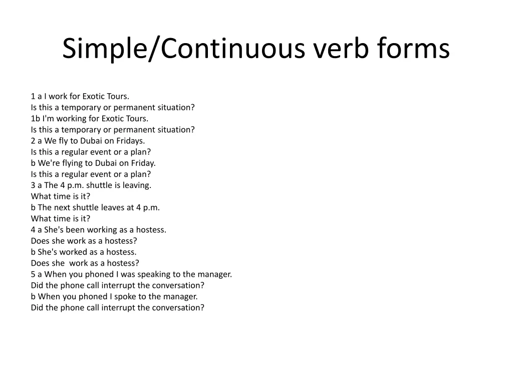 simple continuous verb forms