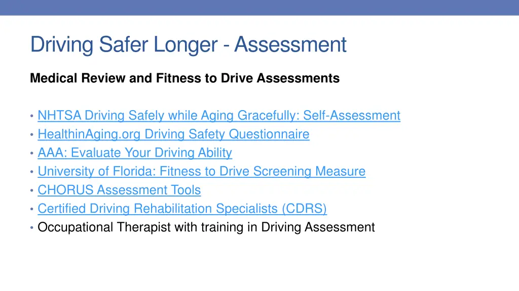 driving safer longer assessment