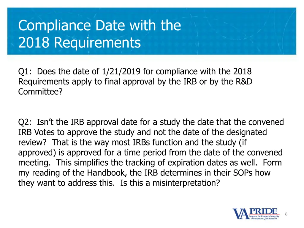 compliance date with the 2018 requirements