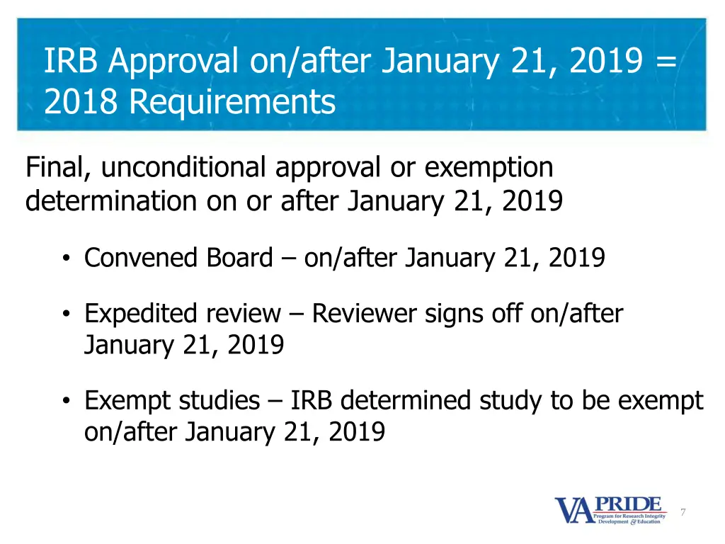 irb approval on after january 21 2019 2018