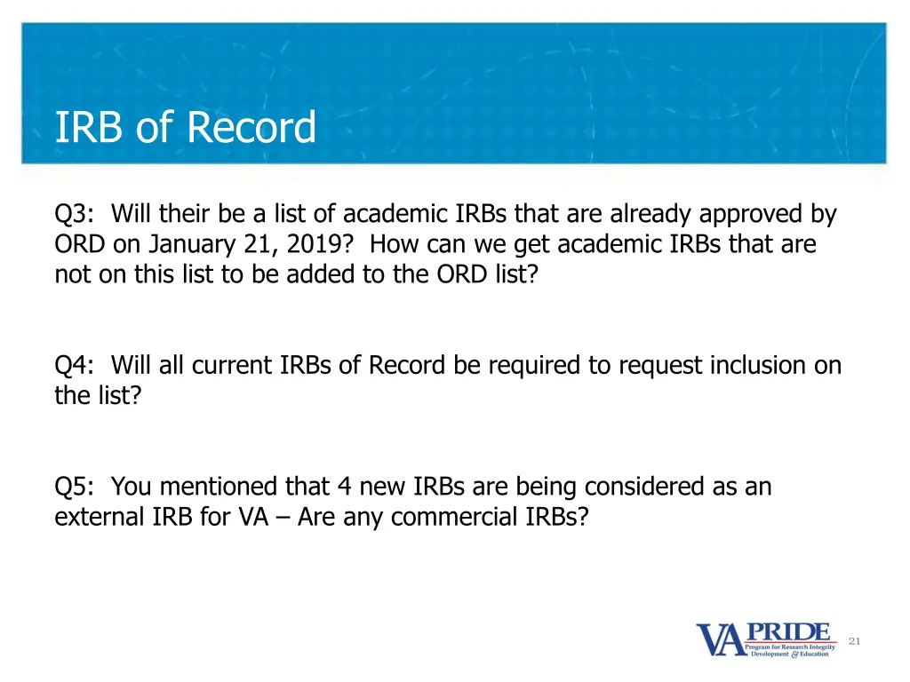 irb of record