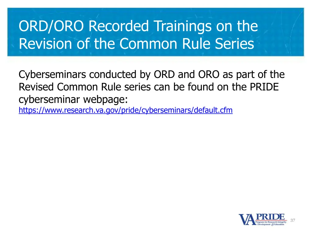 ord oro recorded trainings on the revision