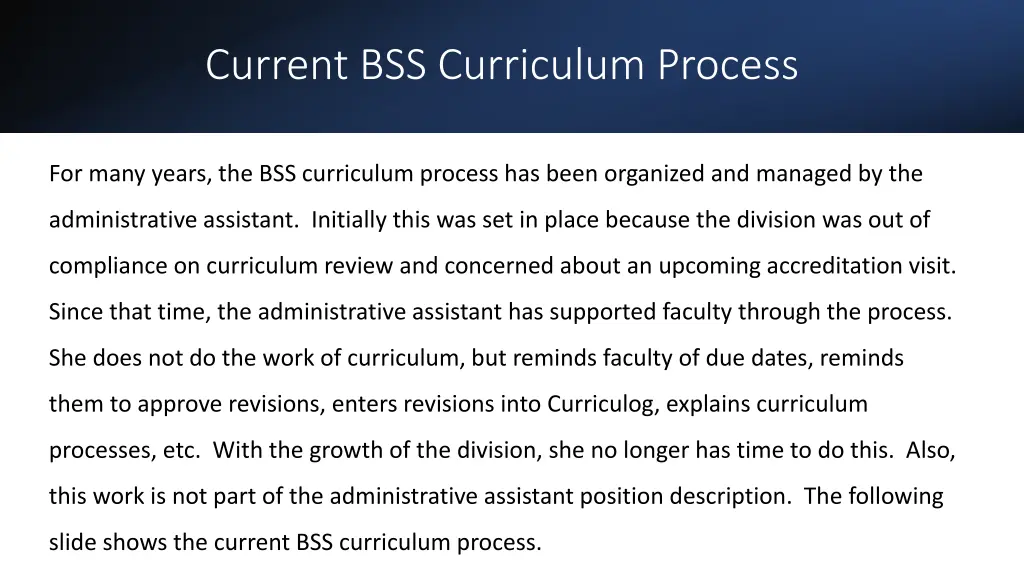 current bss curriculum process