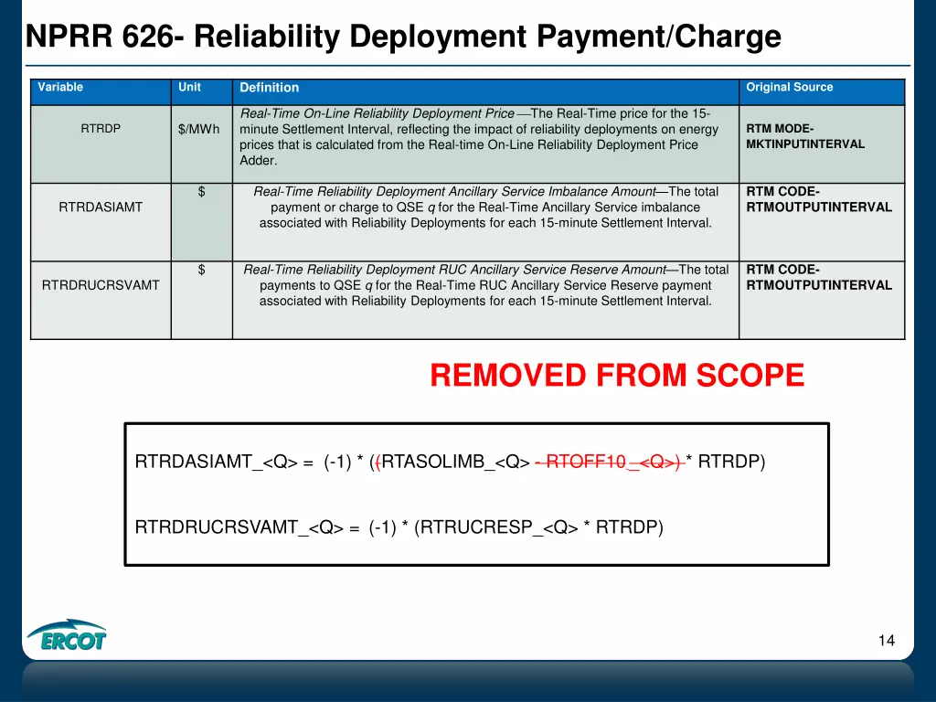 nprr 626 reliability deployment payment charge