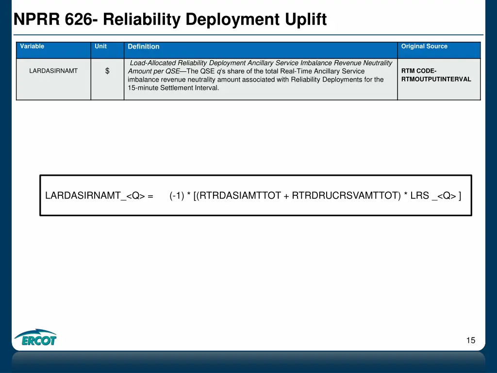 nprr 626 reliability deployment uplift