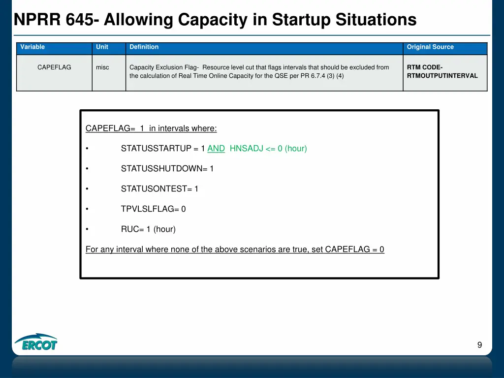 nprr 645 allowing capacity in startup situations