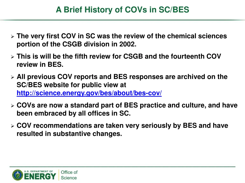 a brief history of covs in sc bes