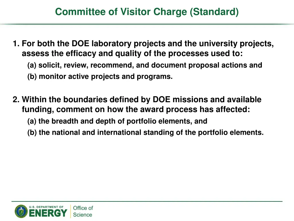 committee of visitor charge standard