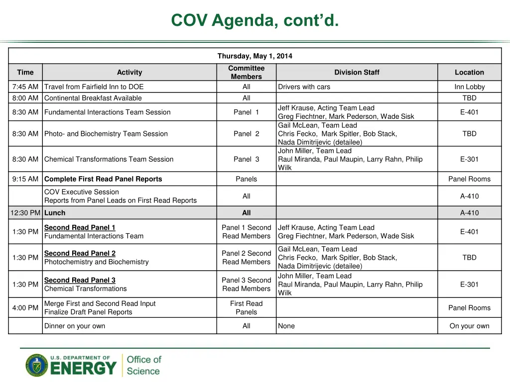 cov agenda cont d