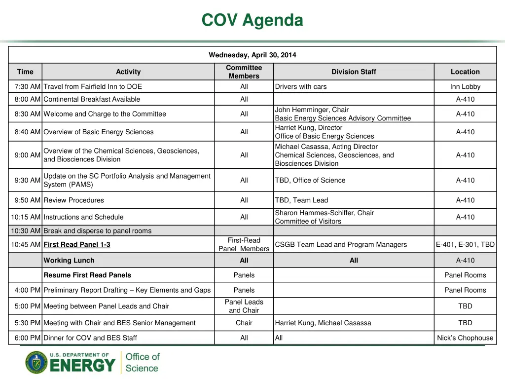 cov agenda