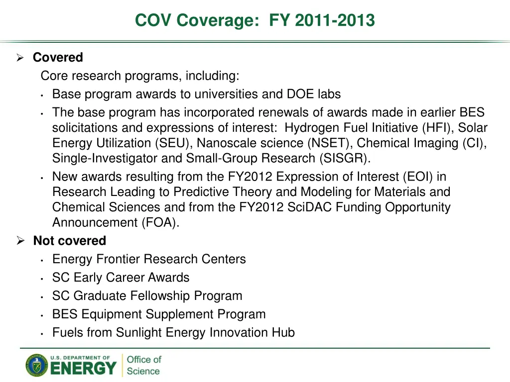 cov coverage fy 2011 2013