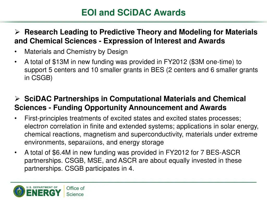 eoi and scidac awards