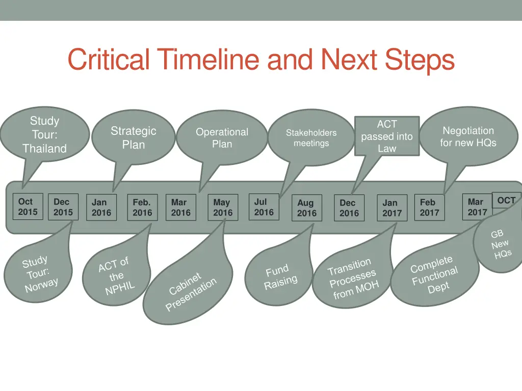 critical timeline and next steps