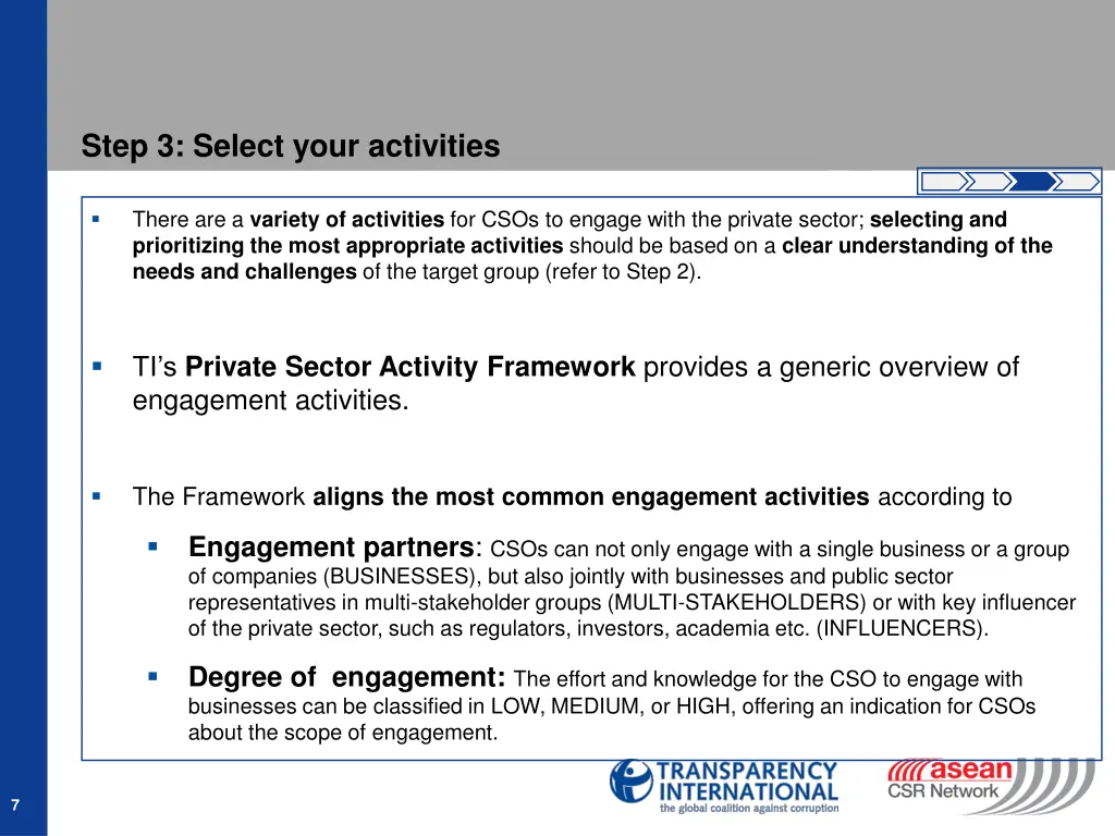 step 3 select your activities