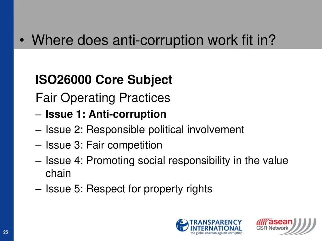 where does anti corruption work fit in 1