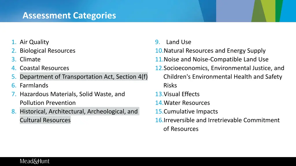 assessment categories