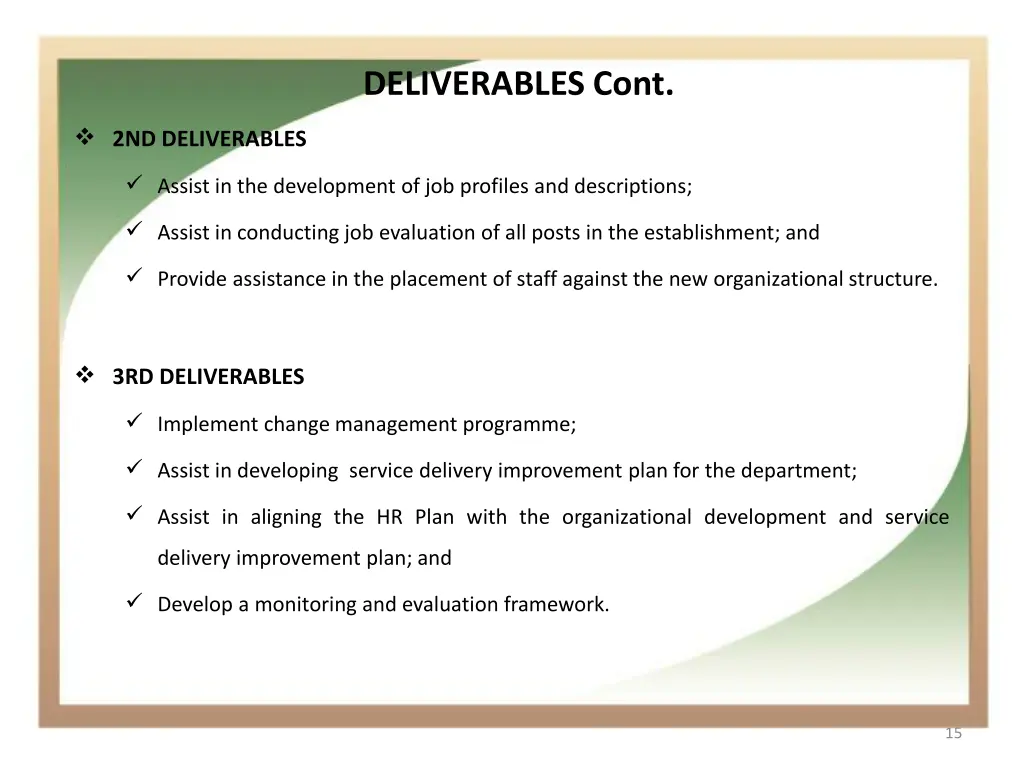 deliverables cont