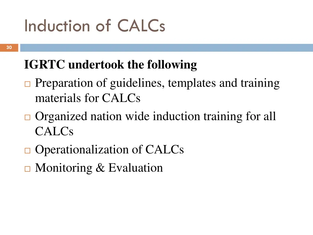 induction of calcs