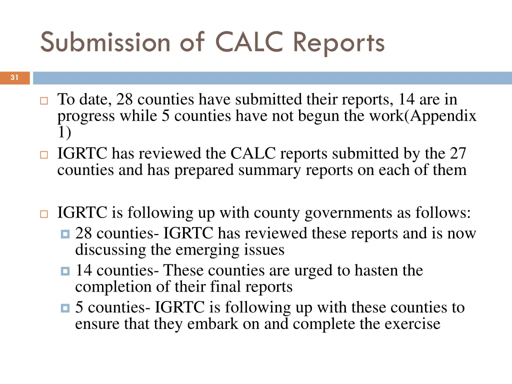 submission of calc reports