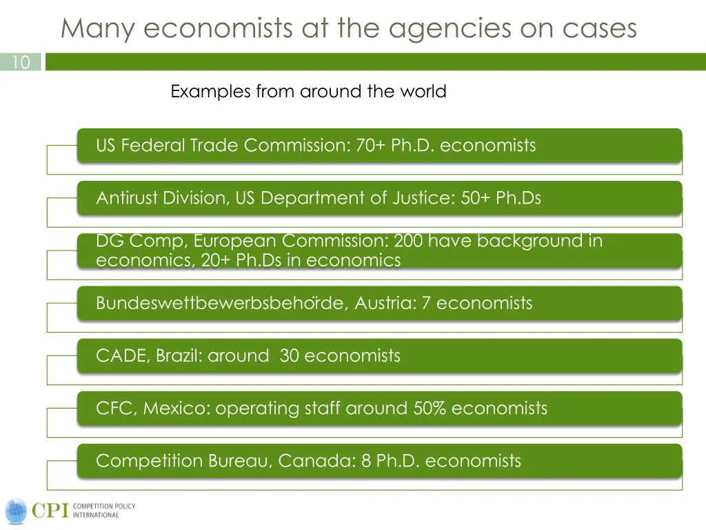 many economists at the agencies on cases