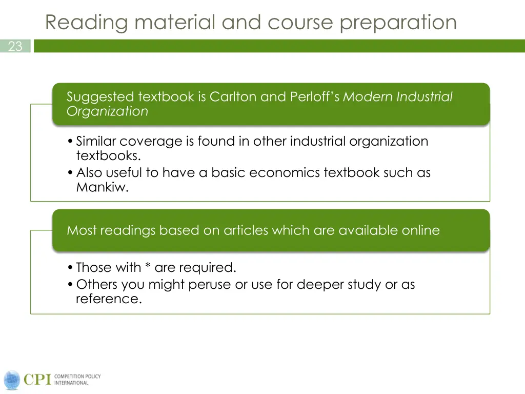 reading material and course preparation